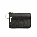Coin Small Change Bag Card Wallet Pouch Zip Up Women Key Ring Leather Mini Black