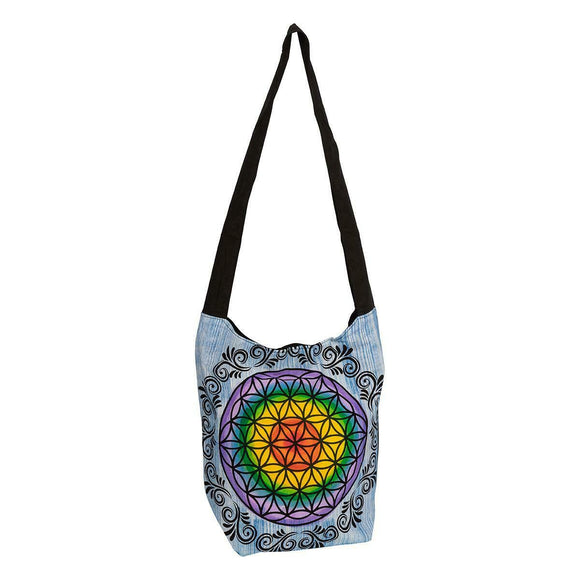 Yoga Pilates Tote Shoulder Bag 7 Chakras Flower of Life Blue