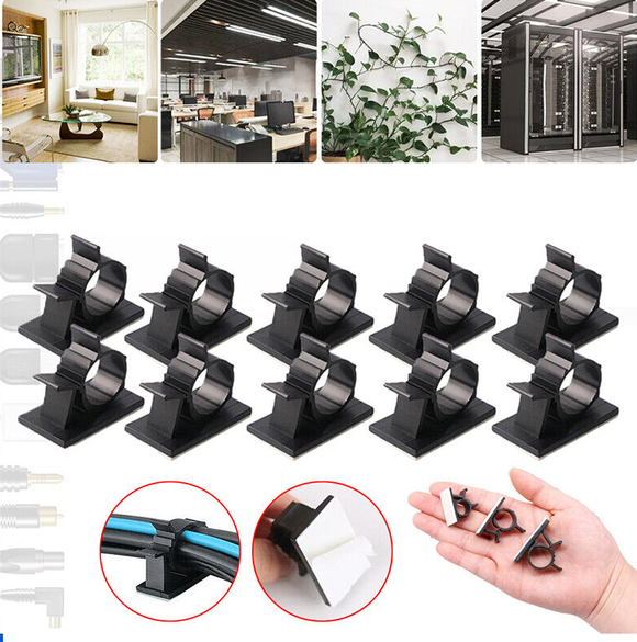 20x Adhesive Cord Management Cable Clips Wire Holder Organizer Clamp Black