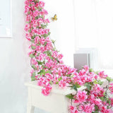 1x Artificial Silk Sakura Flowers Fake Vine Hanging Garland Floral 2.1M Rose Red