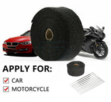 Heat Resistant 2000F Exhaust Wrap Black 15M*50mm + 10 Stainless Steel Ties