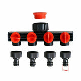 4 Way Water Tap Adaptor Splitter 1/2" Garden Hose End Connectors w/Control Valve