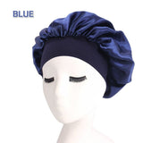 1x Sleeping Bonnet Hair Wrap Silk Satin Cap Women Elastic Night Soft Hat - Blue