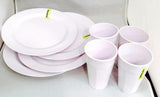 8 Pcs White Melamine Dinner Set - 4 Tumbler 4 Plates