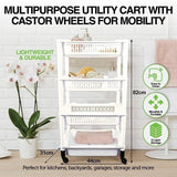 4 Tier Storage Cart Multi-Purpose Portable Lightweight Organizer - White 82cm