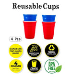 4x Cups Reusable Red & Blue Lightweight High Quality Durable Party Picnic -500ml