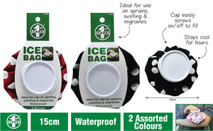 2x Re-usable Ice Bag | Screw Lid Ice Pack First Aid  Black Red 15cm