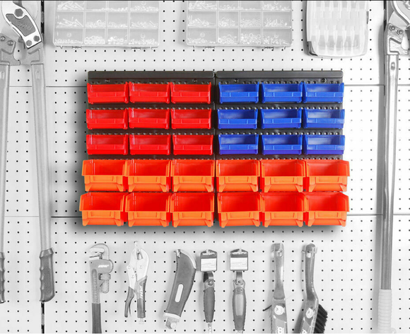 30Pc Parts Storage Bins Wall Mounted Tool Organiser Board Tray Rack Workshop Box