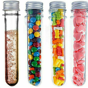 50x Plastic Lab Test Tubes Metal Cap Screw Lid Round Bottom Wedding Party 45ml