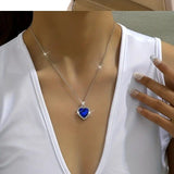 Heart Pendant Necklace Elegant Rhinestone  Party Jewelry Bridal Sapphire - Blue