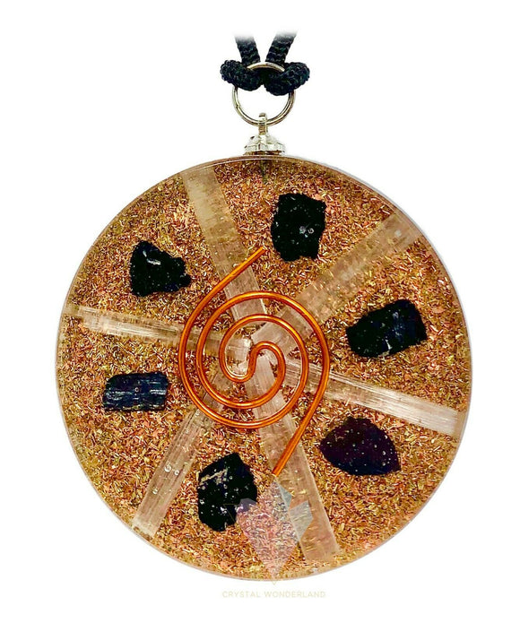 Black Tourmaline Selenite Grid Orgonite Copper Coil Pendant Orgone Healing Reiki