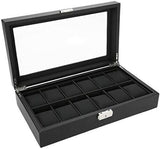 12 Grids Carbon Fiber Watch Box PU Storage Case Display Organizer Holder