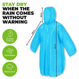 4x Reusable Poncho Kid Coloured Lightweight Quick Drying Drawstring Hood
