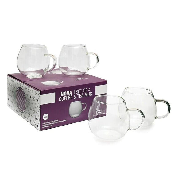 4 pieces Nova Coffee Tea Mug Glasses Borosilicate Thermal Cup Drinks Glass 380ml