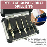 5x HSS Step Steel Cone Drill Titanium Bits Set Kit Hole Cutter Aluminum Case