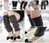 Women Ladies Warm Leg Warmers Cable Knit Knitted Crochet Socks Leggings -Black