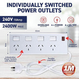 1x Powerboard Overload Protection 4 Outlet Power Board Individual Switches 240V
