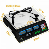 Electronic Digital Kitchen Scale Commercial Shop 40KG 1g Food Weight Scales Blk