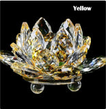 Quartz Crystal Lotus Flower Crafts Glass Paperweight Fengshui 80mm Yellow