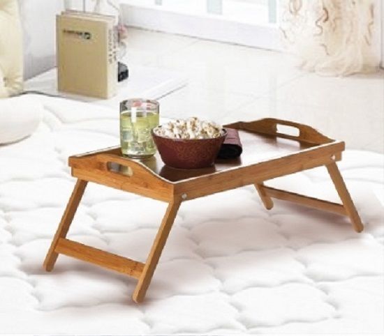 2x BAMBOO FOLDING LAP TRAY Tea Coffee Table Wooden Breakfast in Bed 53x33x23cm