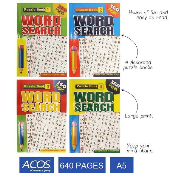 4 x A5 Word Search Book Words Find Puzzle 160 Pages Brain Game Easy Medium Hard