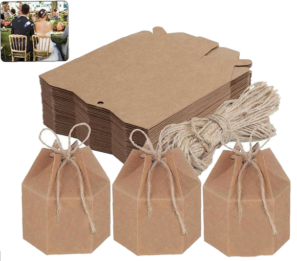 50pcs Xmas Candy Gift Box Bag Pillow Favor Kraft Paper Gift Favour Wedding Party