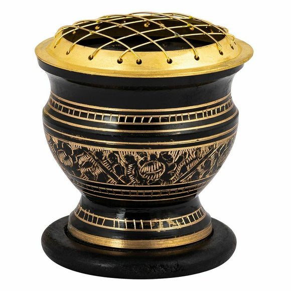 Brass Incense Burner - Black With Screen