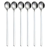 6 Pcs Long Handled Coffee Spoon Roound Stainless Steel Cold Drink Ice Cream Tea