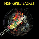 Fish Grill Wooden Handle Barbecue Basket BBQ Grilling Tool Outdoor Kitchen