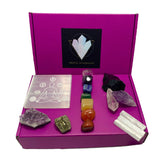 Wellness Treasure Box Crystal Gift Set Amethyst Clear Quartz 7 Chakras Selenite