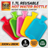 1x Reusable Hot Water Bottle Large Bag Rubber Bright Colours Assorted 1.7L