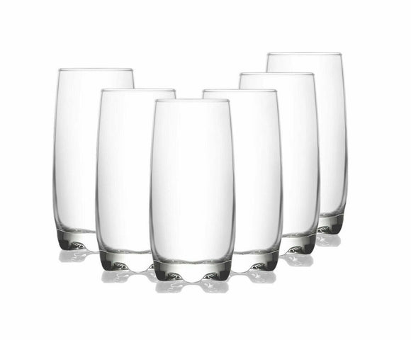 Set of 6 Clear Glass Tumbler Hi Ball Water Drinking Glasses Drink 390ml