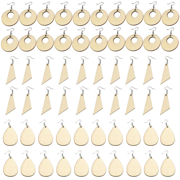 60pcs Unfinished Wooden Earrings Pendants Blank Pendants Jewelry Making Kit DIY