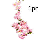 1x Artificial Silk Sakura Flowers Fake Vine Hanging GarlandFloral 2.1M LightPink