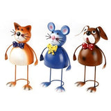 3pieces Garden Decoration Metal Animal Ornament Statue Dog Cat Mouse Gift Yard