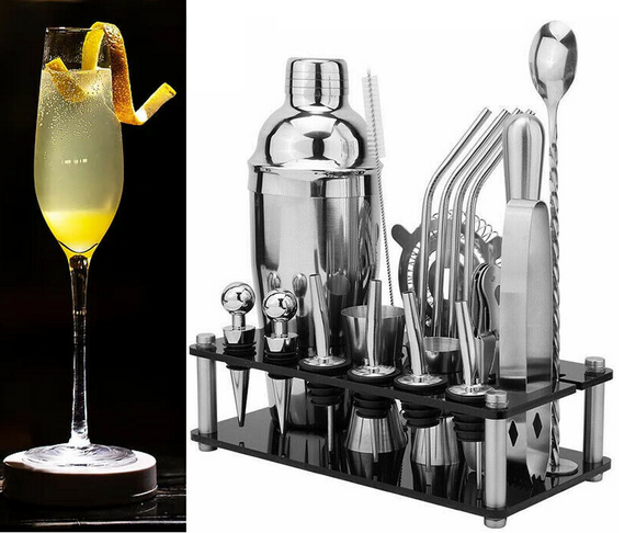 20Pcs Cocktail Shaker Set 750ml Martini Strainer Bartender Kit Bar Spirits Maker