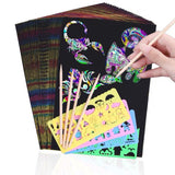 10 Sheets Scratch + 4 Rulers Paper Creative Rainbow Paper Sketch Book Bamboo Pen