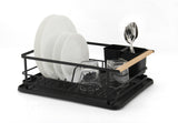 Ombra Kitchen Dish Rack Black and Wood Rust Proof W/ Holder/Drip Tray