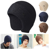 Beanie Hat With Earflaps Winter Warm Men Knitted Outdoor Ski Skull Cap - Black