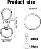 100pcs Swivel Clasps Lanyard Snap Hooks with Key Ring Key Chain Clip Silver