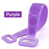 Bath Silicone Exfoliating Back Strap Scrub Shower Body Scrubber Brush Purple