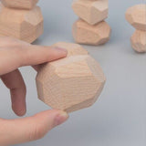 16PC Wood Toy Creative Wooden Colored Stacking Balancing Stone Building Blocks