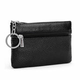 Coin Small Change Bag Card Wallet Pouch Zip Up Women Key Ring Leather Mini Black