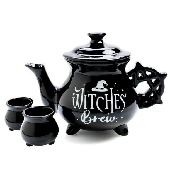 Witches' Brew Cauldron Tea Set Ceramic Mug Coffee Teapot Two Cups With Lid Gift