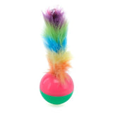 2X Pet Playing Ball with Feather Tail Cat Training Interactive Toy Multicoloured