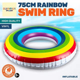 Inflatable Swim Rings Rainbow Design Summer Fun Beach Toy Pool Holidays 75cm