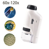 2x Kids Pocket Microscope 60X-120X Handheld Magnification Lens LED Lighted Asst