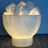 Selenite Firebowl with Lamp Chunks Rocks Natural Raw Crystal Healing Mineral