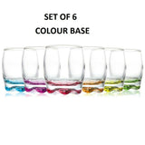 Set of 6 Clear Glass Tumblers Coloured Base Water Drinking Glasses Drink 290ml