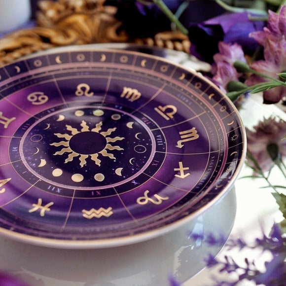 1x Zodiac Decorative Plate Celestial Symbols Crystas Jewellery Snack Display - 15cm